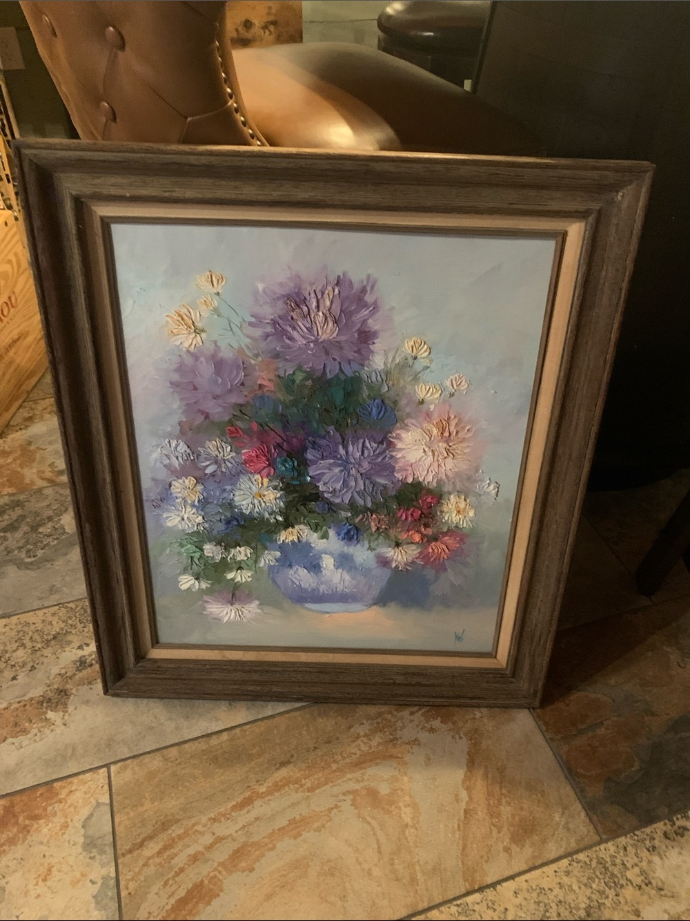 Floral Still Life Oil Painting in Purple and White